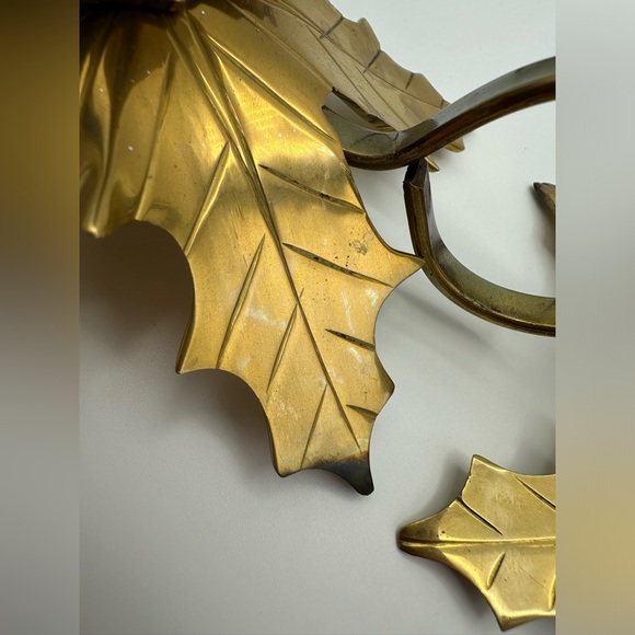 2 VTG Brass Poinsettia Holly Candle Stick Holders - Century Distinctive Gift - Picture 11 of 14